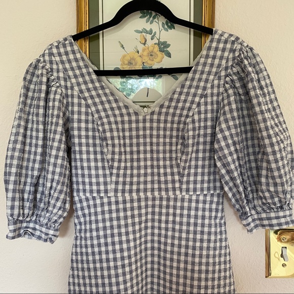 urban lena gingham puff sleeve mini dress - Picture 4 of 5
